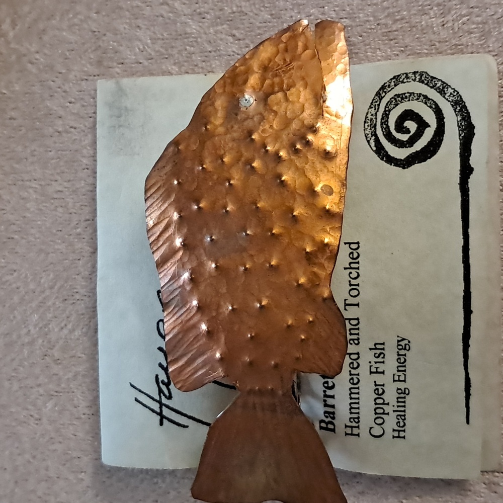 Artisan hand hammered and torched healing energy Copper Fish barrette